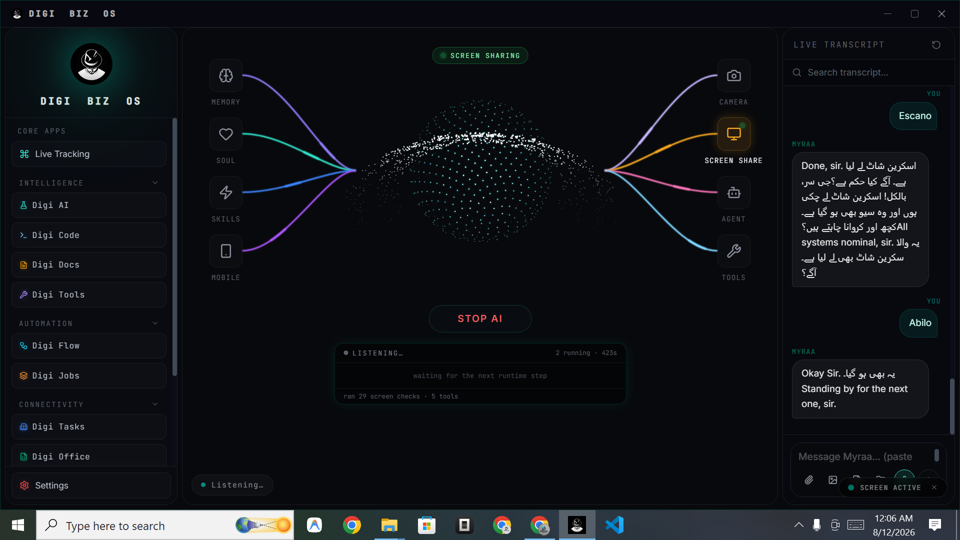 DIGI BIZ OS Live OS screenshot — Your entire command surface in one place.