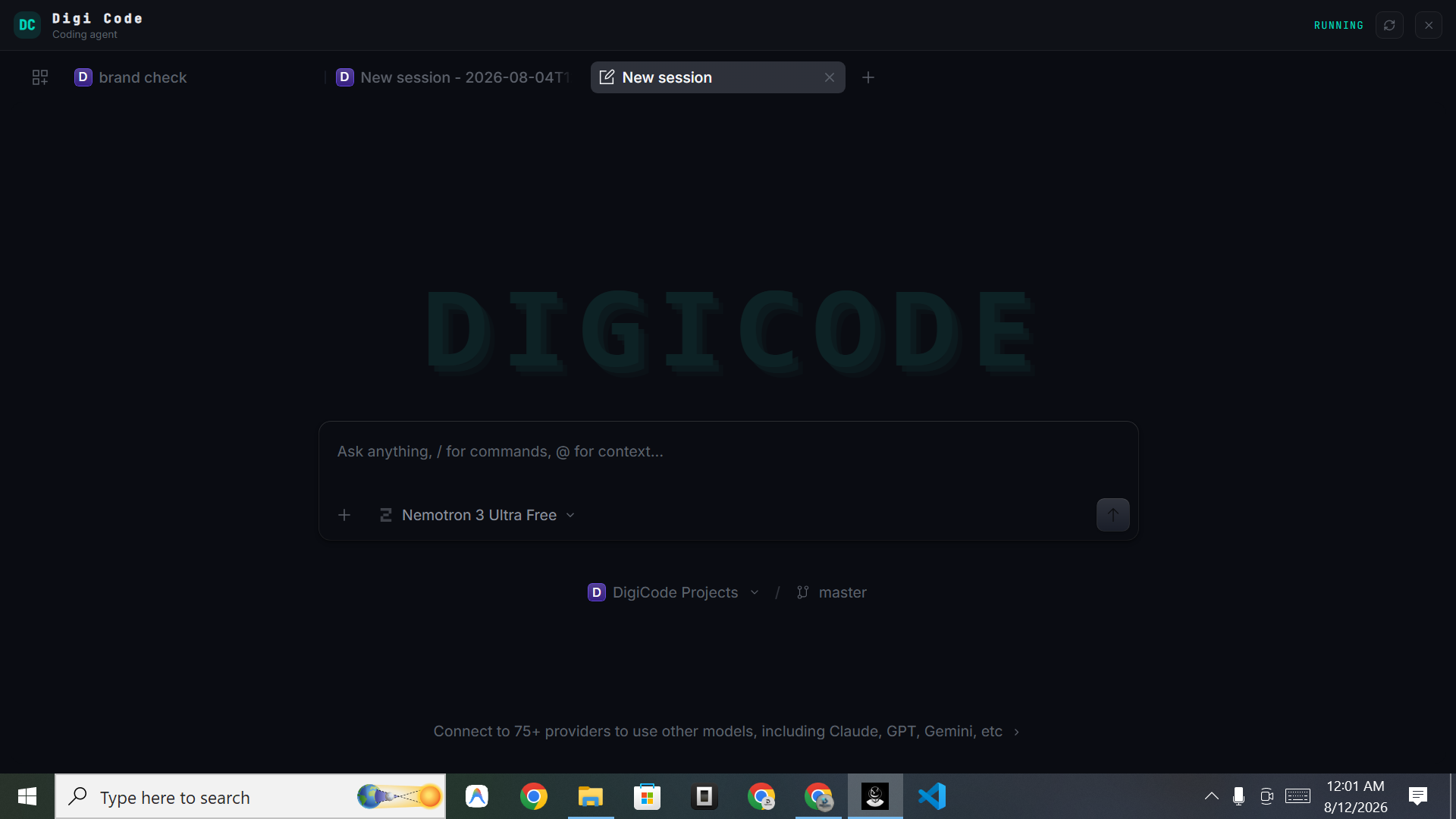 DIGI BIZ OS Digi Code screenshot — A coding agent that works inside your projects.