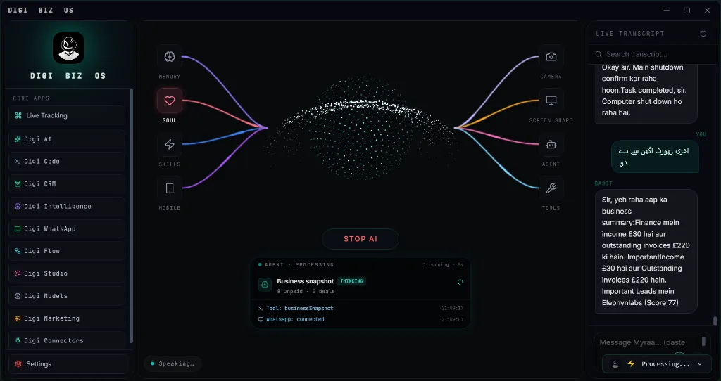 DIGI BIZ OS Live OS Surface screenshot — Your entire command surface in one unified desktop workspace.